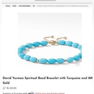 David Yurman Spiritual Bead Bracelet with Turquoise and 18K Gold with pouch